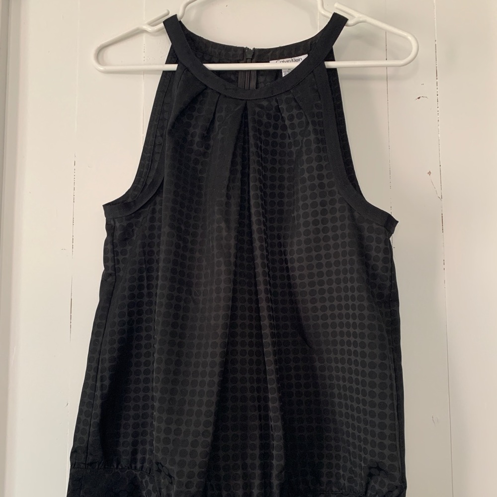 Calvin Klein Black Sleeveless Dot-Pattern Blouse